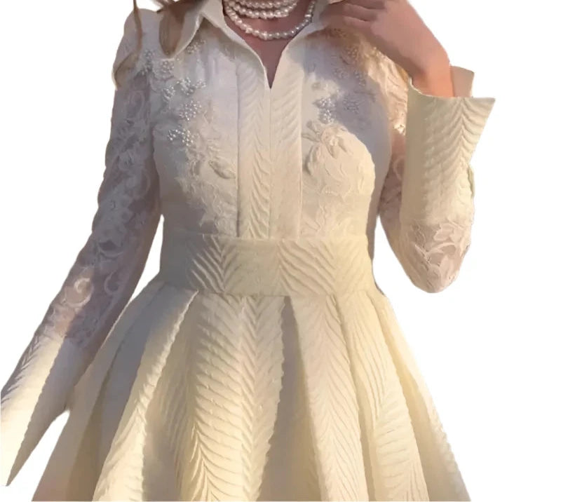 Party Dress Embroidery Beaded Evening Gown Vintage French Long Sleeve.