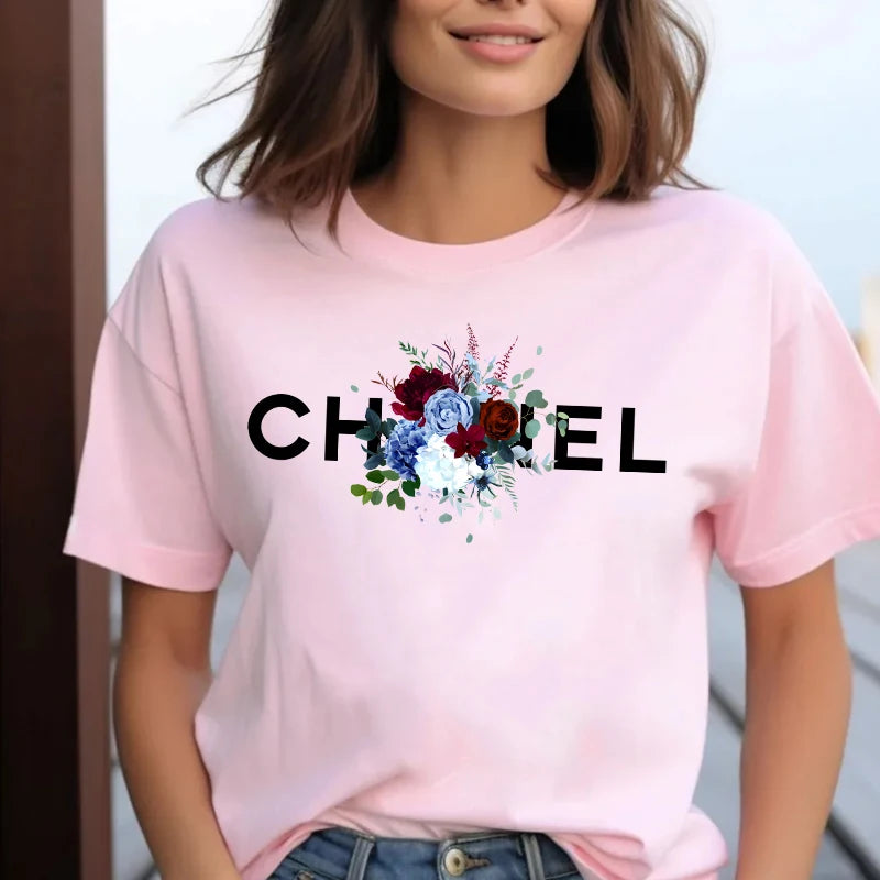 Women's Fashion T-shirt Cotton Short-sleeved O-Neck Top