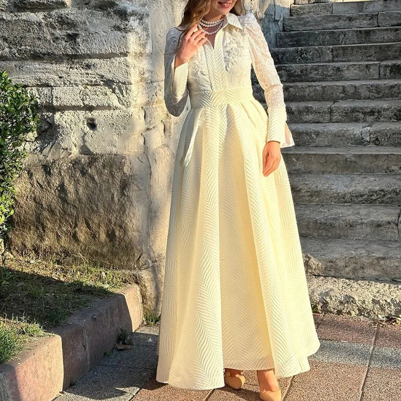 Party Dress Embroidery Beaded Evening Gown Vintage French Long Sleeve.