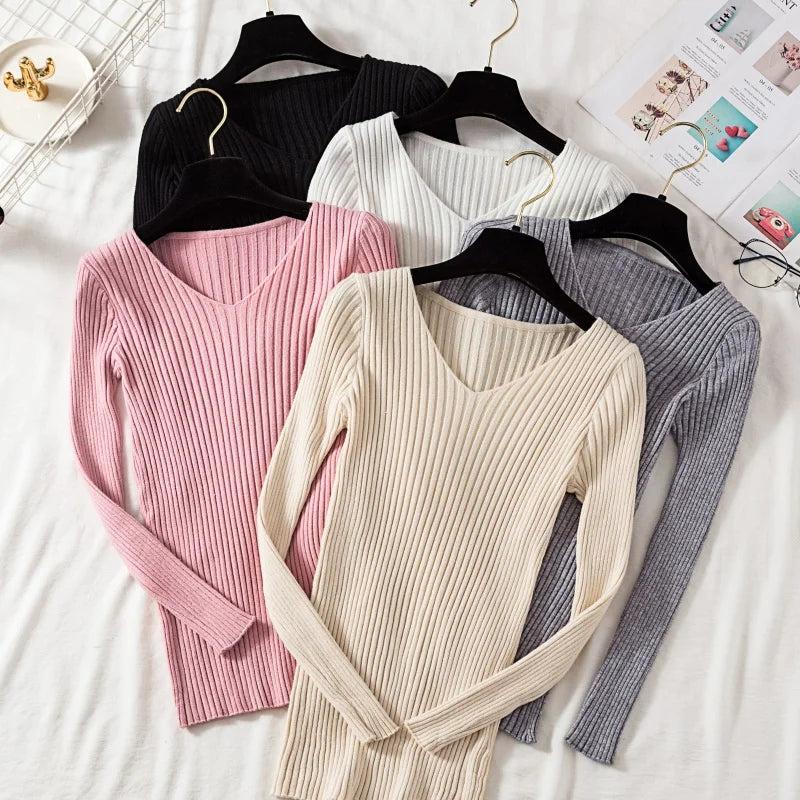 Sweaters V Neck Pullover Casual Long Sleeve