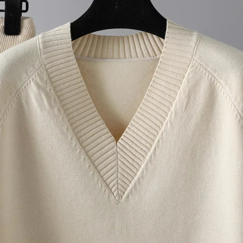 Women’s V Neck Sweater Two Piece Set