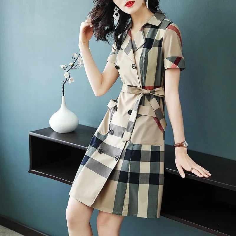 Women's Fashion Patchwork Plaid Shirt Skirt