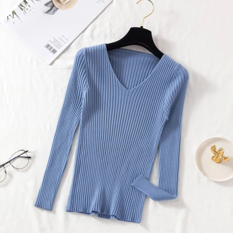 Sweaters V Neck Pullover Casual Long Sleeve