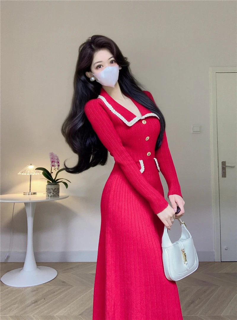 Women French Casual Knitted Dress