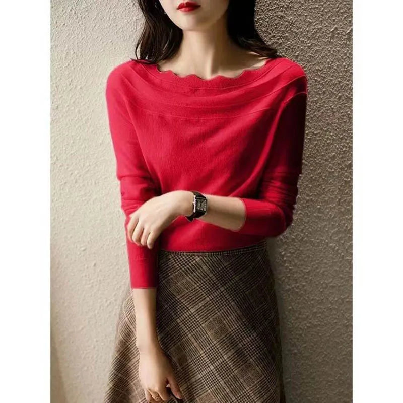 Autumn Fashion Sexy Slash Neck Pullovers Long Sleeve Sweaters