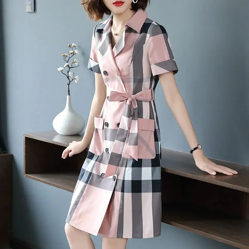 Women's Fashion Patchwork Plaid Shirt Skirt