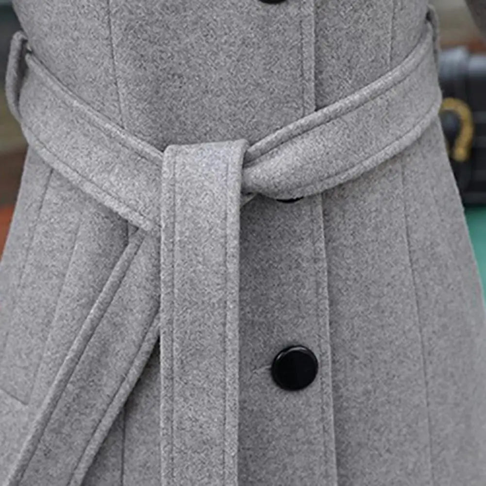 Women Woolen Coat Mid Length Stand Collar Trench Coat