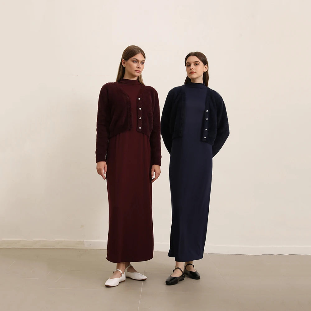 Women Autumn Modal Maxi Dress Batwing Sleeve Soft and Elegant