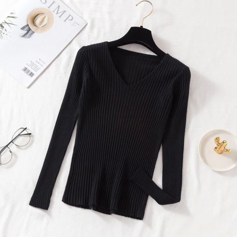 Sweaters V Neck Pullover Casual Long Sleeve