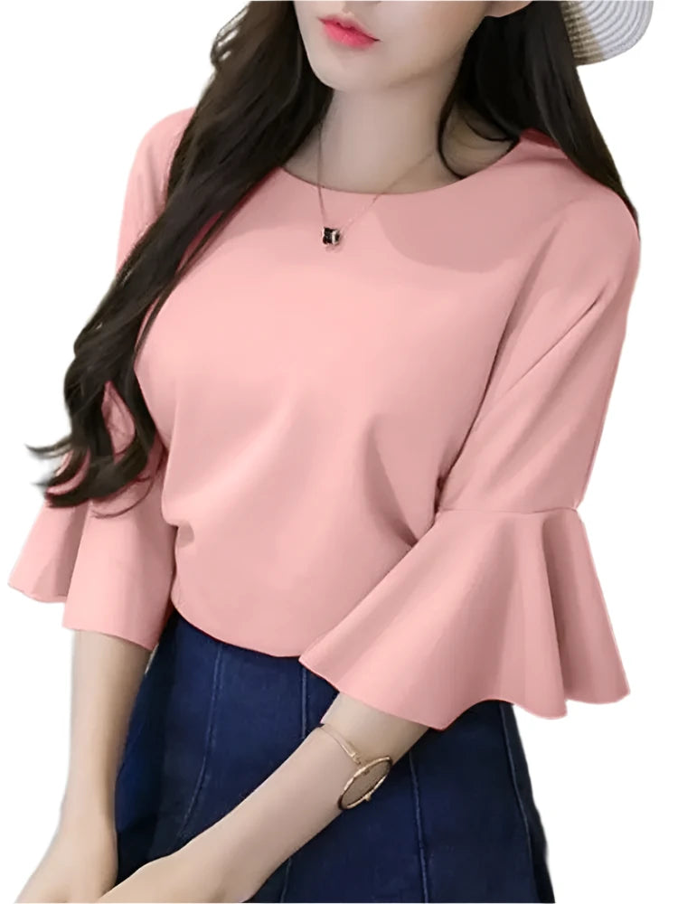 Women's Tops 3/4 Sleeve Round Neck Pearl Stitching Luxury Party Tunic