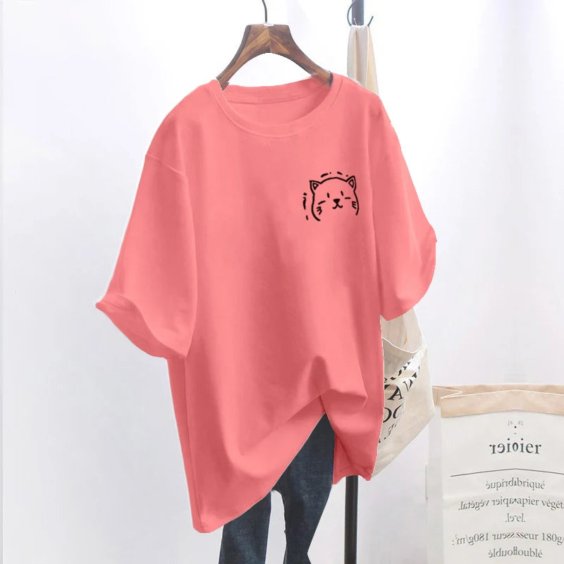 Women's T-shirt Cat Graphic O Neck Short Sleeve Plus Size