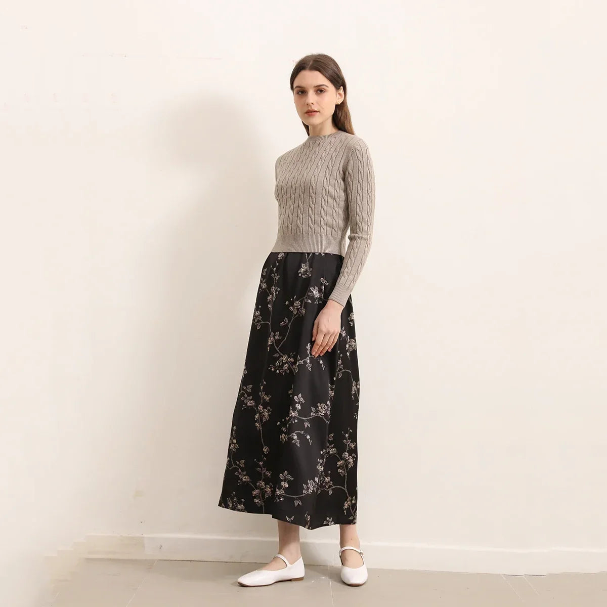 Women Autumn New Floral Printing Satin Dress