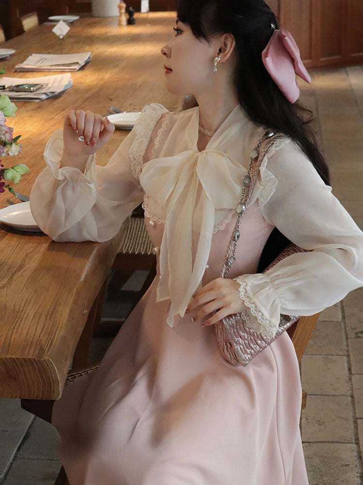 Women's Autumn Lace Vintage Fairy One-Piece Dress
