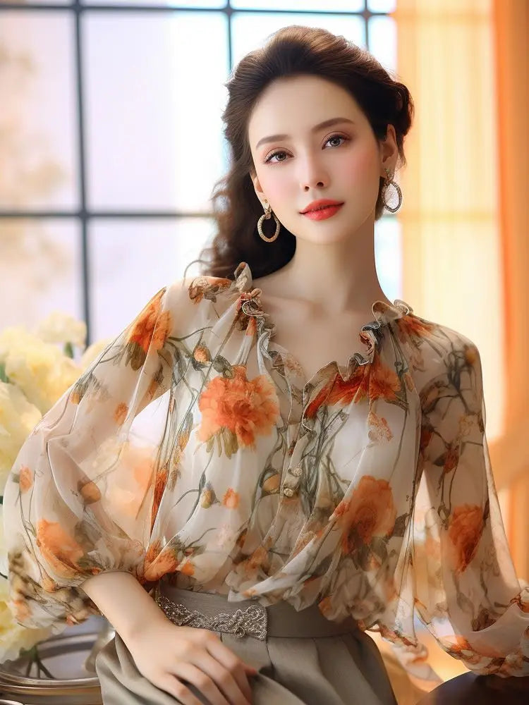Floral V-neck T-Shirts Tops