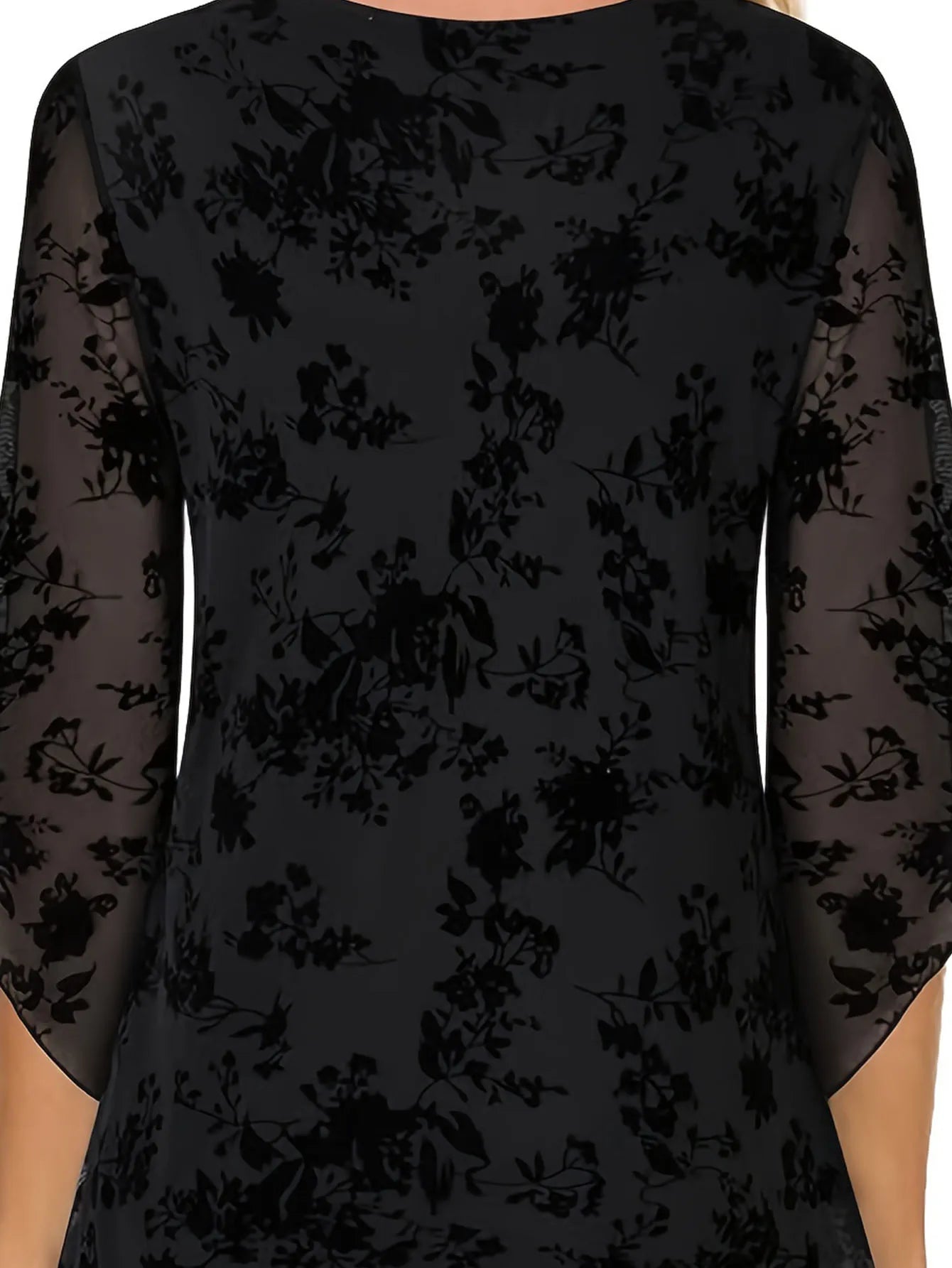 Print Top Plus Size Floral V Neck 3/4 Sleeve
