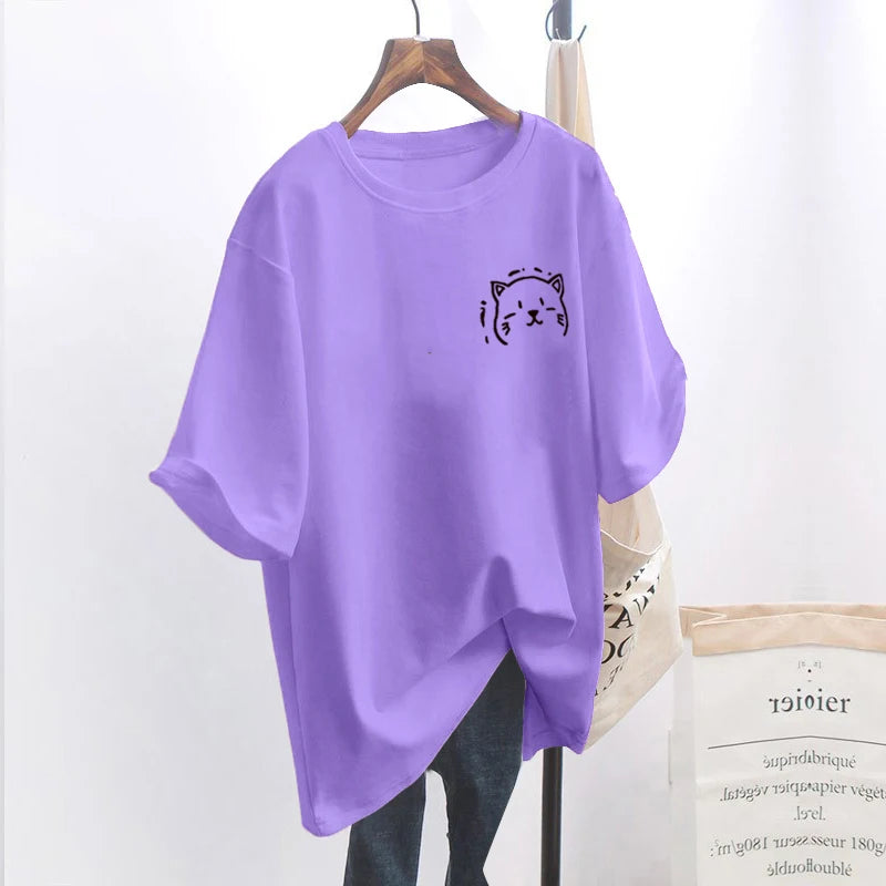 Women's T-shirt Cat Graphic O Neck Short Sleeve Plus Size
