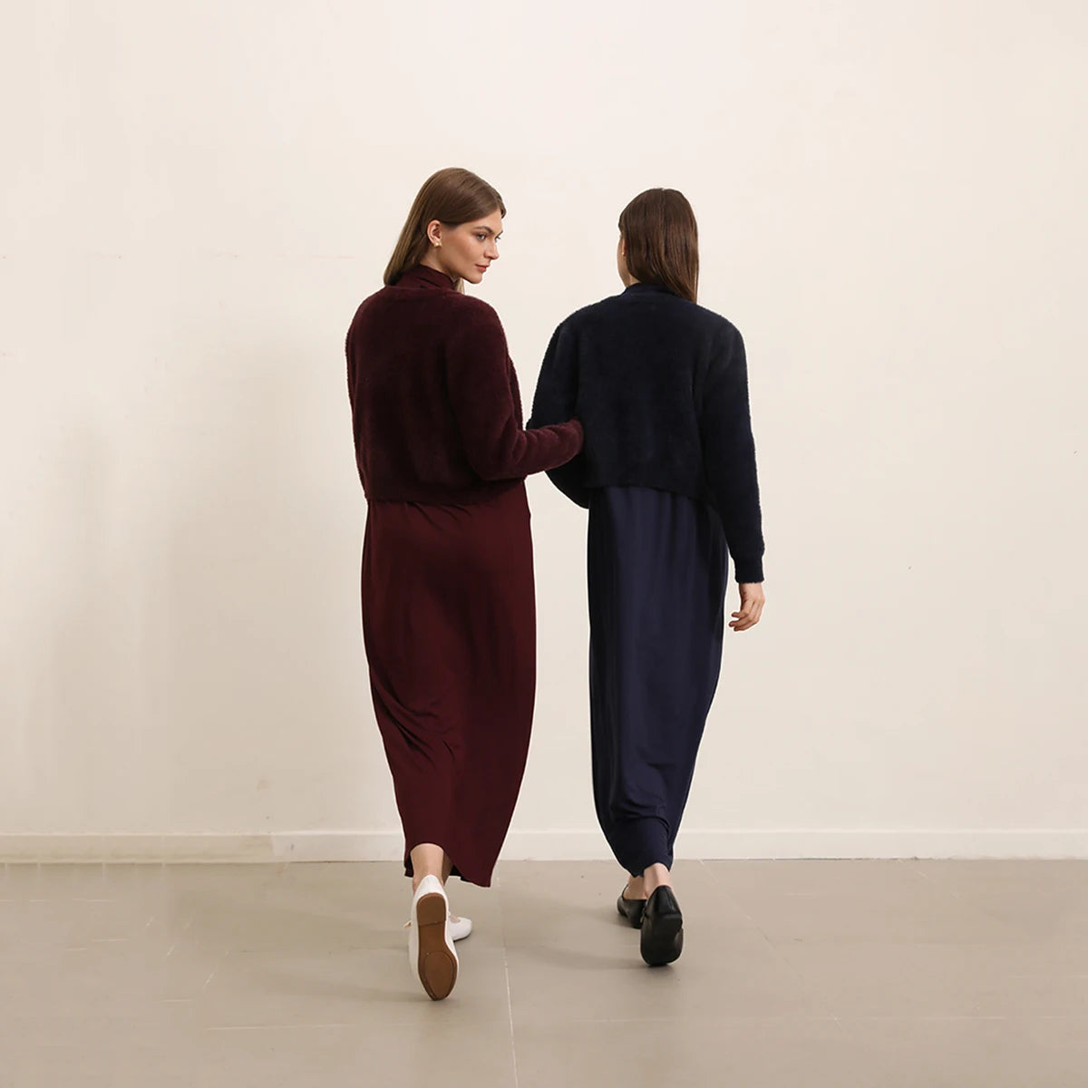 Women Autumn Modal Maxi Dress Batwing Sleeve Soft and Elegant