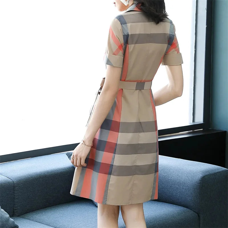 Women's Fashion Patchwork Plaid Shirt Skirt