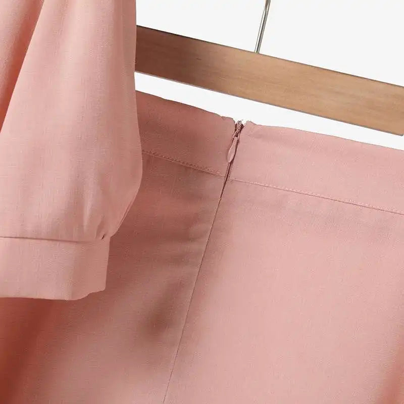 Women 2PCS Dress Sets Short Sleeve Suit Vintage Ruffled Buttons And Long Skirt Sets
