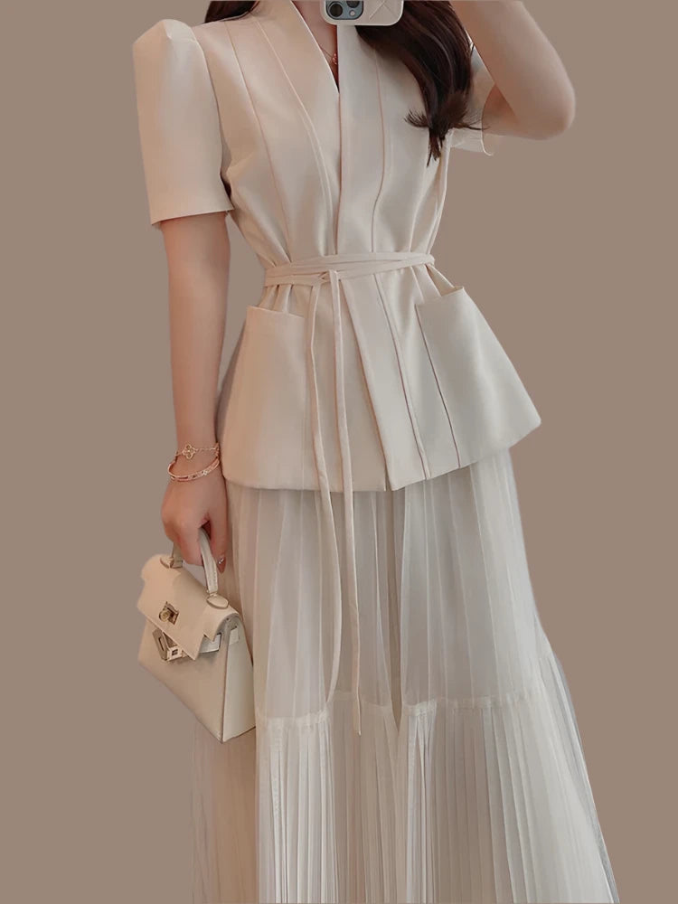 Queen Elegant 2 Piece Dress Short Sleeve