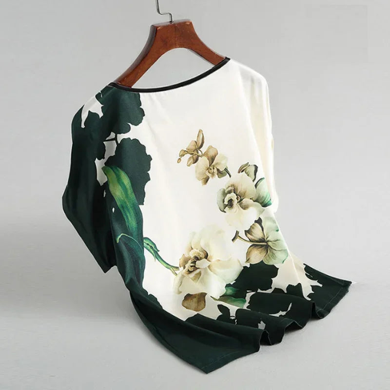 Women Plus Size Silk Floral Printing Shirt Tops
