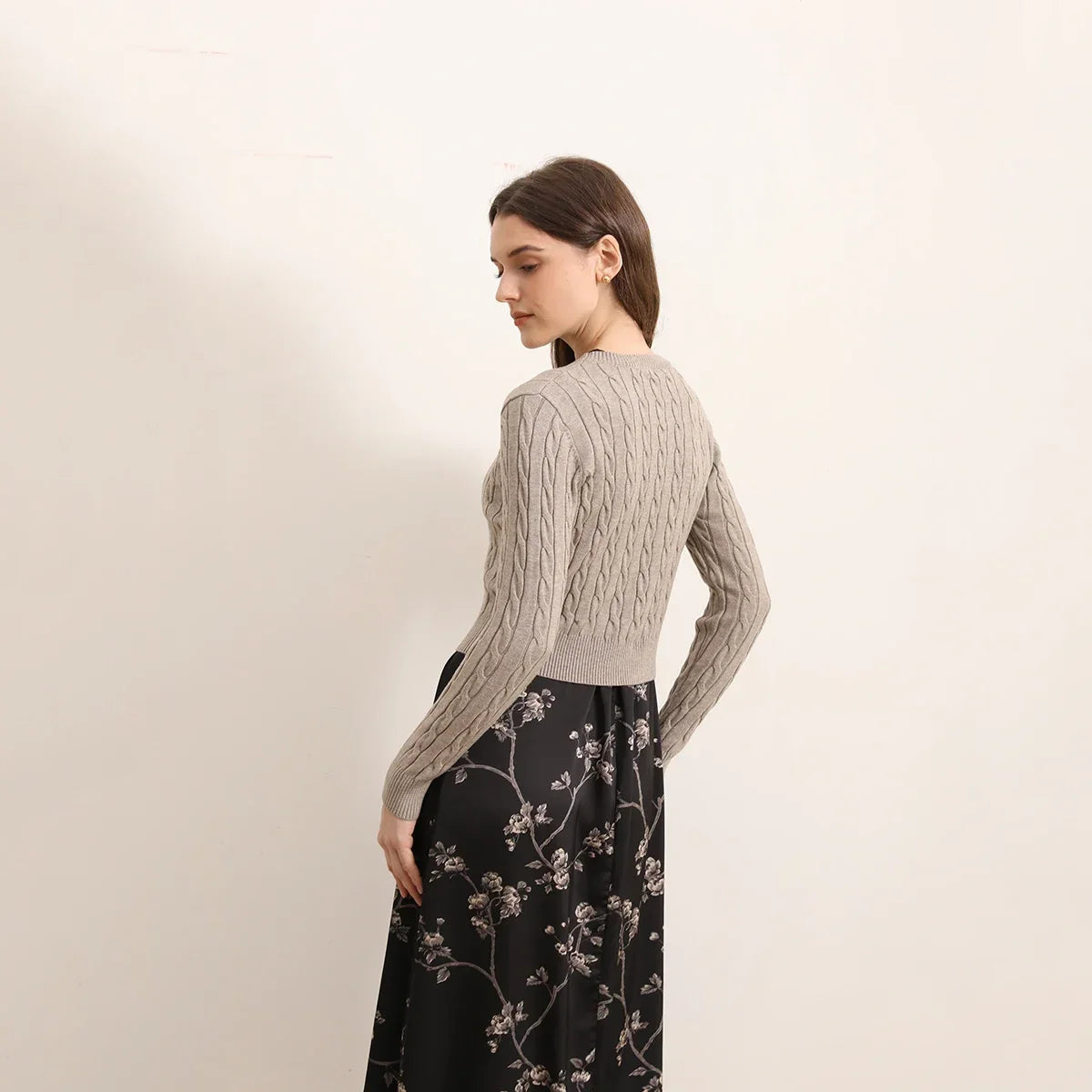 Women Autumn New Floral Printing Satin Dress
