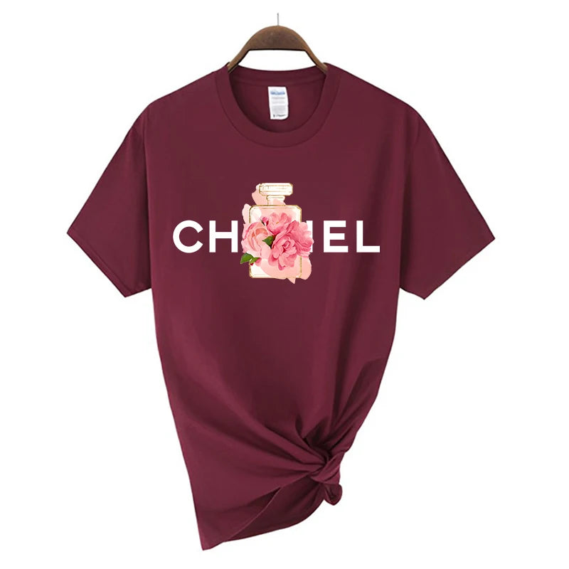 Women's Fashion T-shirt Cotton Short-sleeved O-Neck Top
