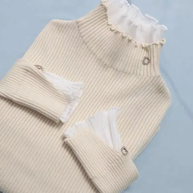 Women Sweaters Turtleneck Fake Two-piece