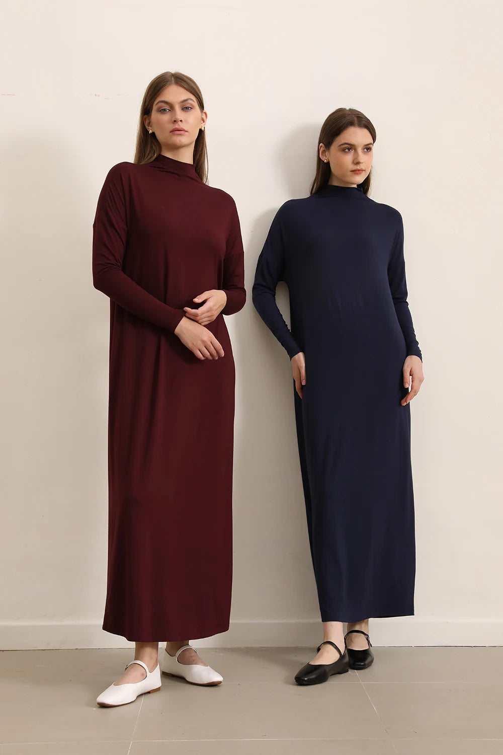 Women Autumn Modal Maxi Dress Batwing Sleeve Soft and Elegant