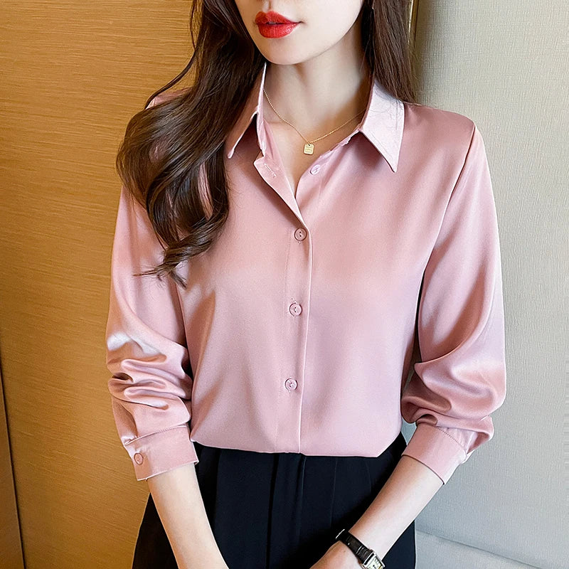 New Fashion Elegant Satin shirts solid color