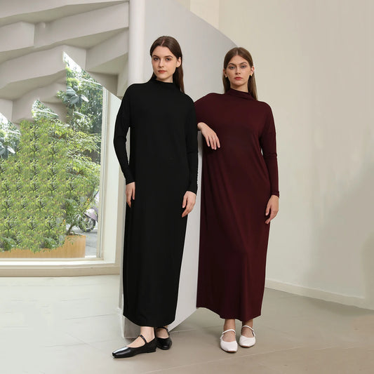Women Autumn Modal Maxi Dress Batwing Sleeve Soft and Elegant
