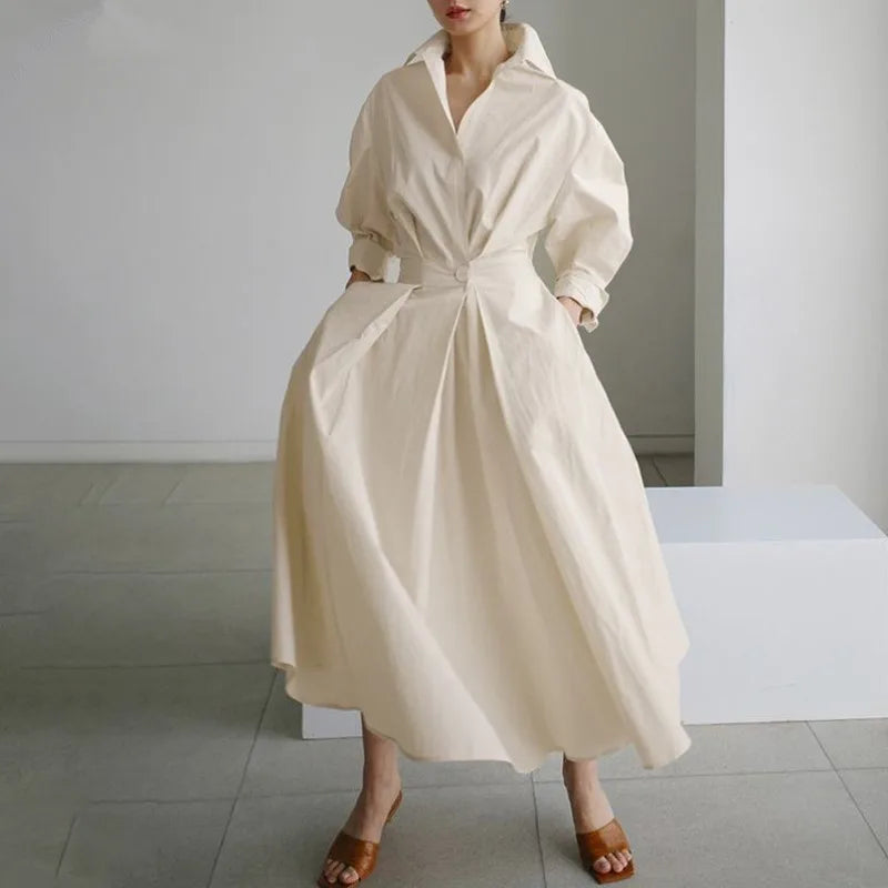 Female Frock Loose Elastic Dress High Waist Slimming Plus Size