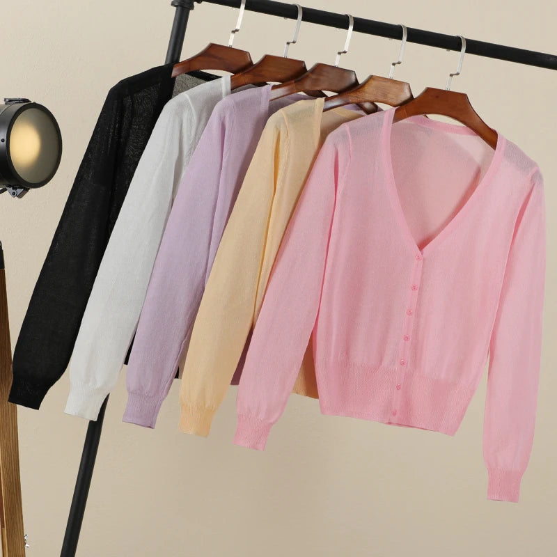 Cropped Female Clothing V-neck Ladies Sweater