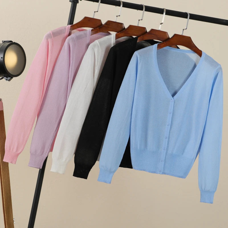 Cropped Female Clothing V-neck Ladies Sweater