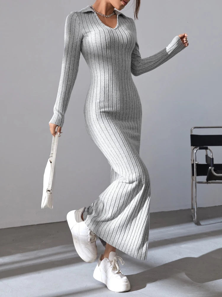 Women's sexy knit V-neck full sleeve elastic body sweater