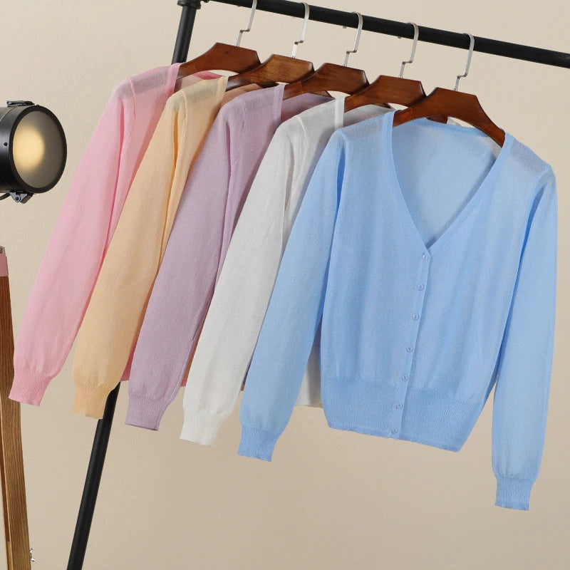 Cropped Female Clothing V-neck Ladies Sweater