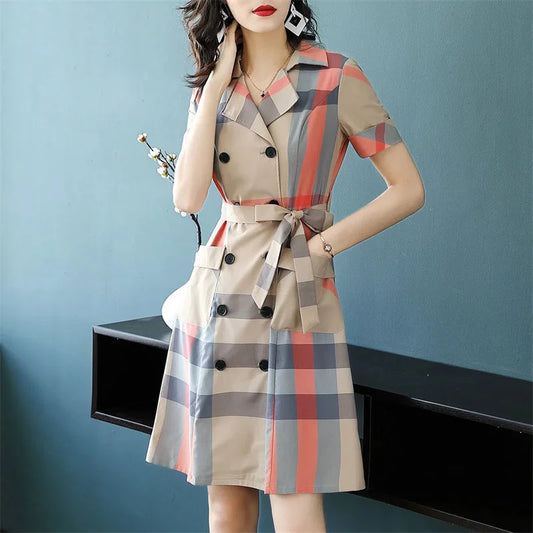 Women's Fashion Patchwork Plaid Shirt Skirt