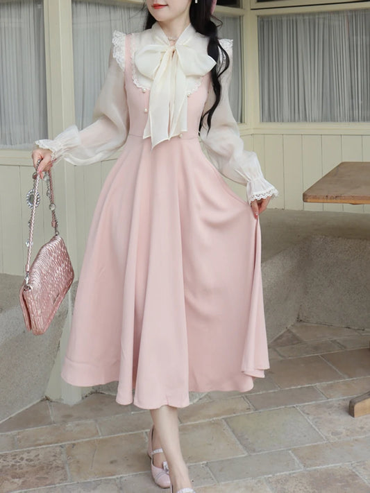 Women's Autumn Lace Vintage Fairy One-Piece Dress