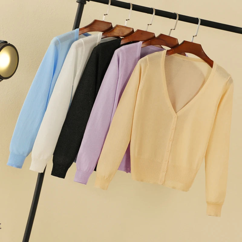 Cropped Female Clothing V-neck Ladies Sweater