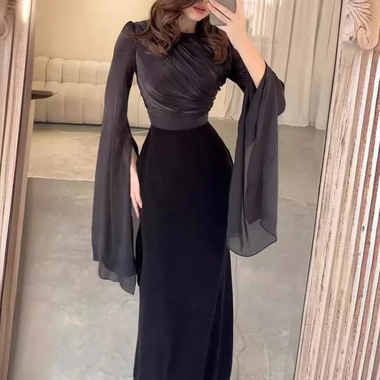 Women's Spring Dress Sexy O Neck Slim Batwing Sleeve