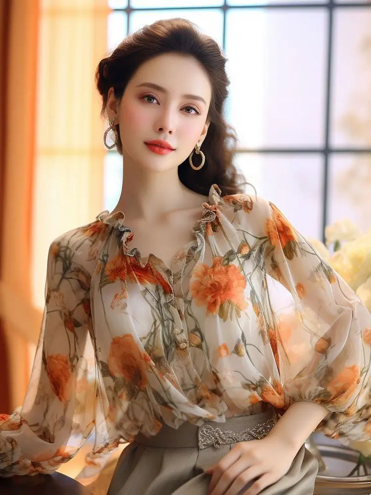 Floral V-neck T-Shirts Tops