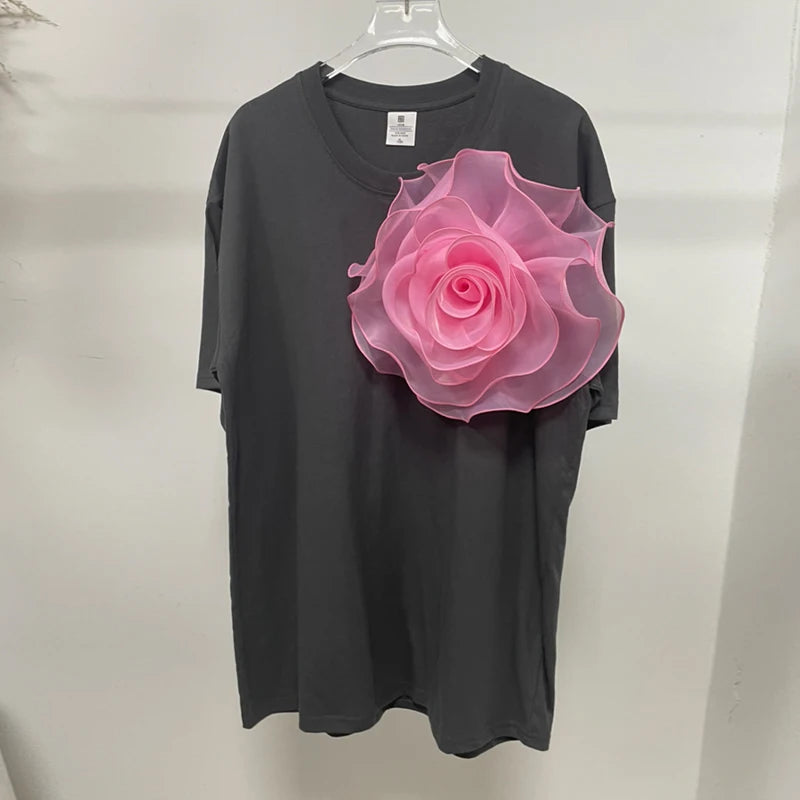 Women's 3D Beaded Flowers T-Shirt