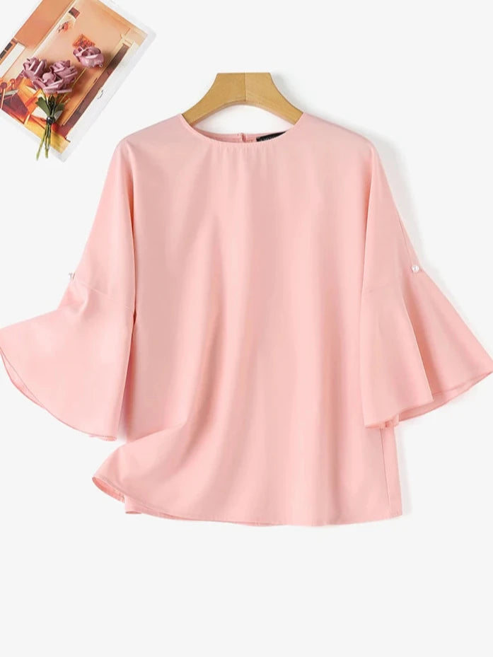 Women's Tops 3/4 Sleeve Round Neck Pearl Stitching  Luxury Party Tunic